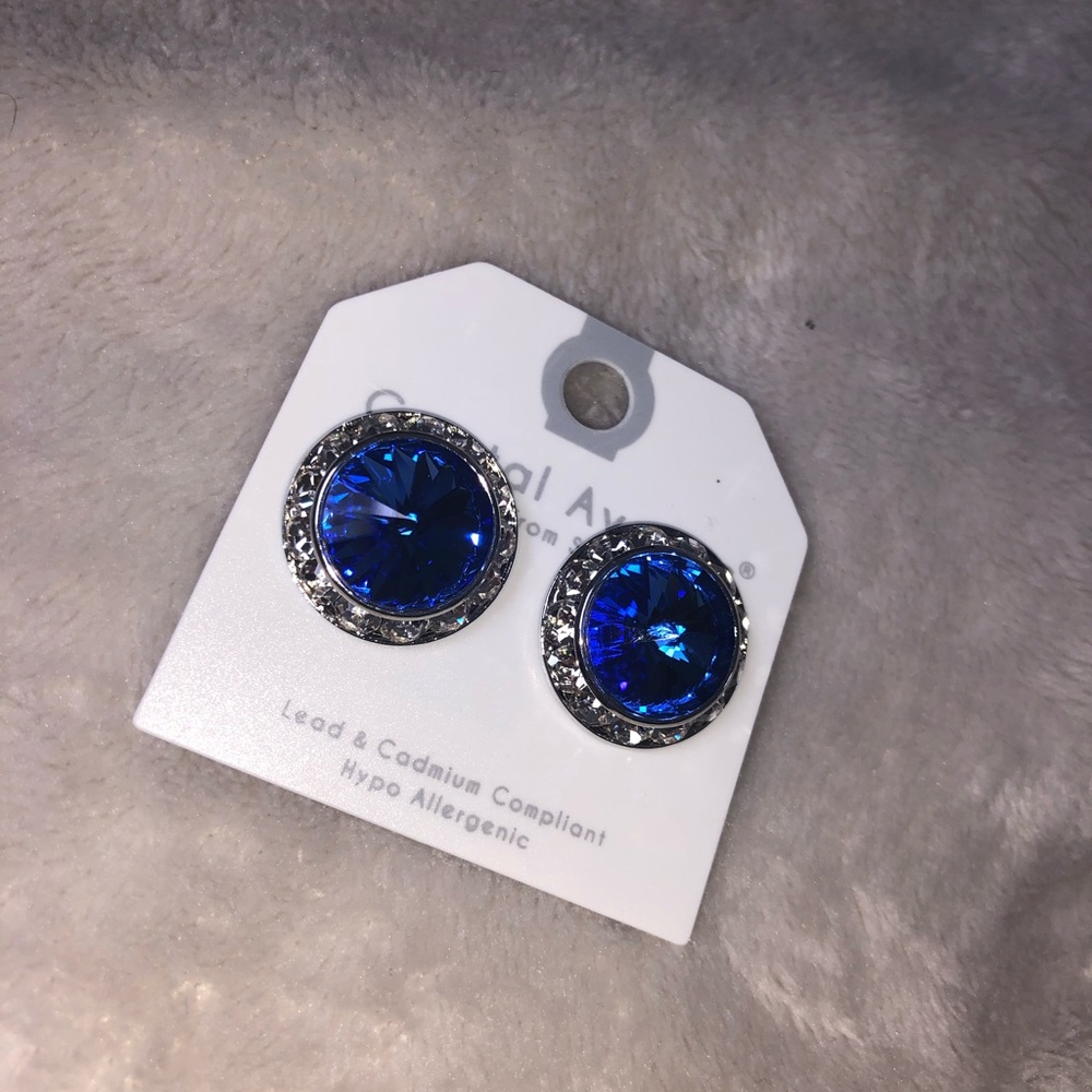 Blue topaz rhinestone stud earrings